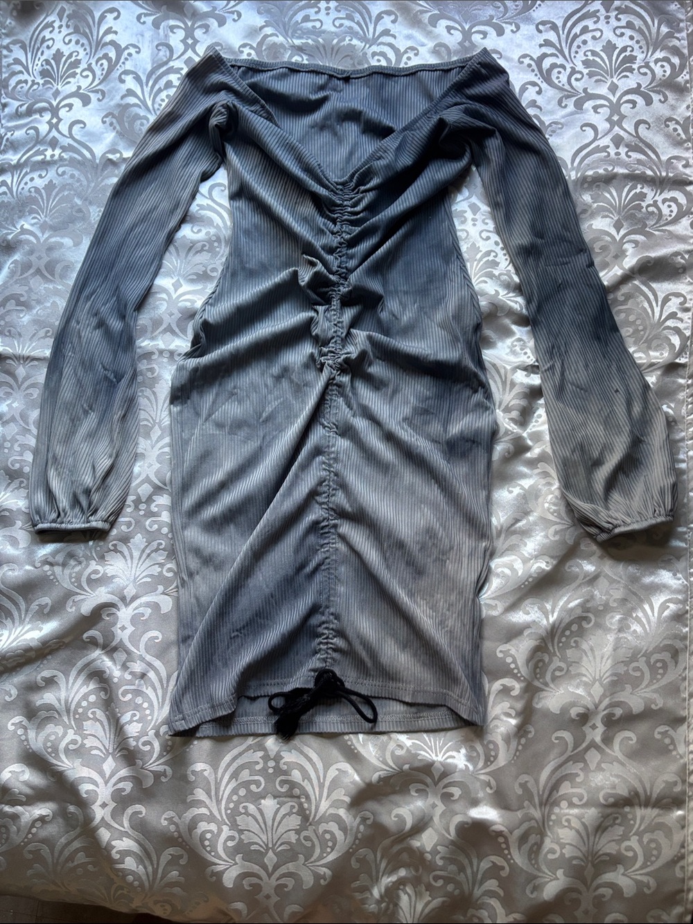Off-Shoulder Long Sleeve Bodycon Dress in tie dye Gray